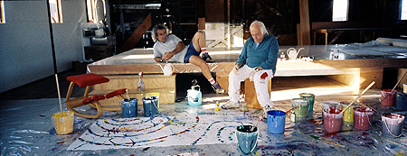 "Sam Francis painting in the Boat House, Pont Reyes Station, 1991

He only made three paintings in this studio."